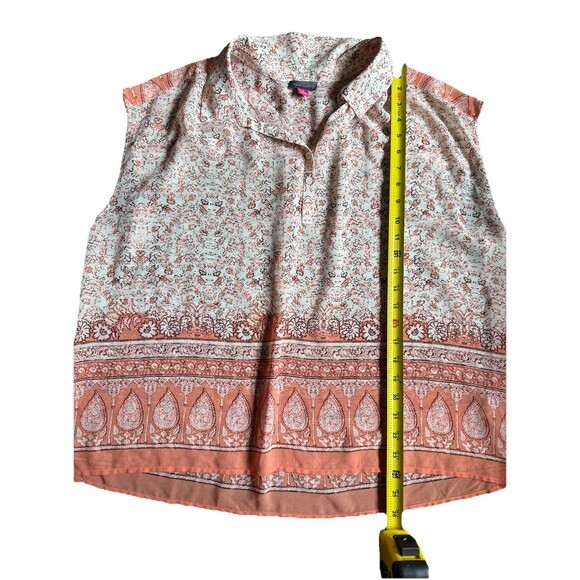 Vince Camuto Women’s Shirt Sleeveless Top Plus 1x Peach White Flowy Collar EUC - Picture 3 of 4